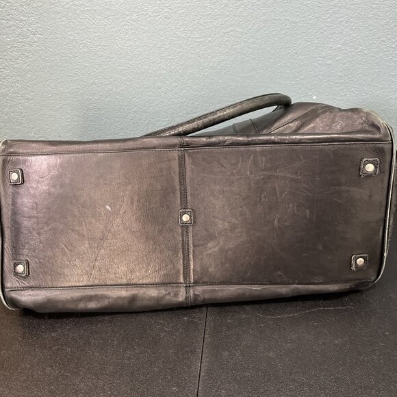Cole Haan Black Leather Weekender Bag Duffle Bag Travel Luggage Carry On Gym 21" - Picture 6 of 11